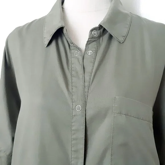 Zara Olive Green Denim Shirt Dress - Size M - Picture 5 of 7